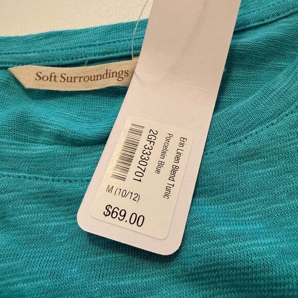 NEW Soft Surroundings Erin Tunic Top Teal Blue Linen Blend Ruffle Sleeve Top SzM - Picture 15 of 15